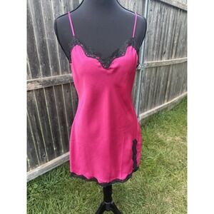 VTG Victoria's Secret Pink Lace Silky Satin Nightie Lingerie Small Hot Pink